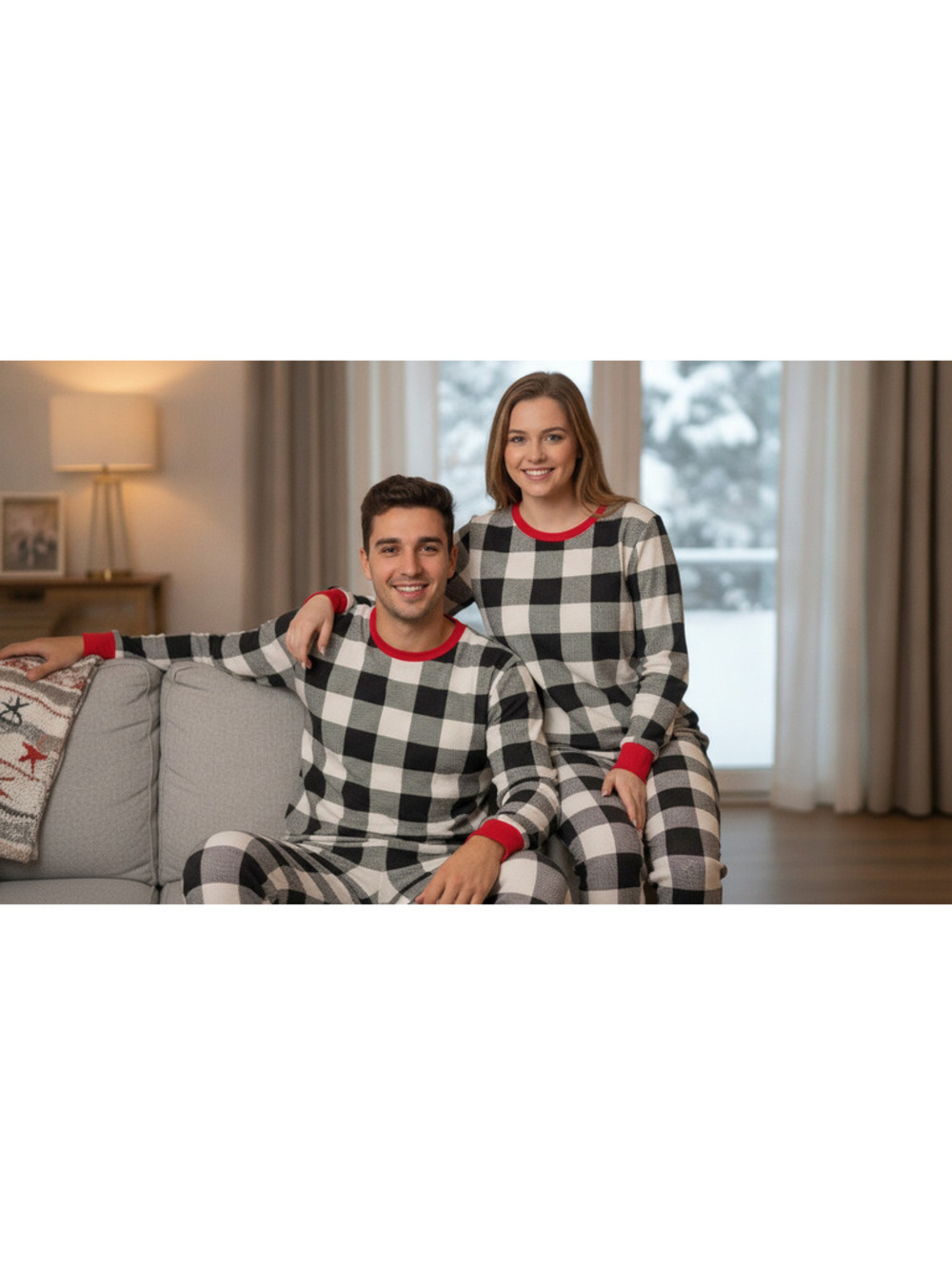 PJ Place Women's Medium Black and White Buffalo Plaid Long Sleeve Thermal Shirt,